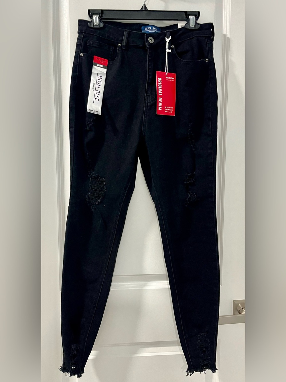 High-Rise Black Women's Distressed Jeans -